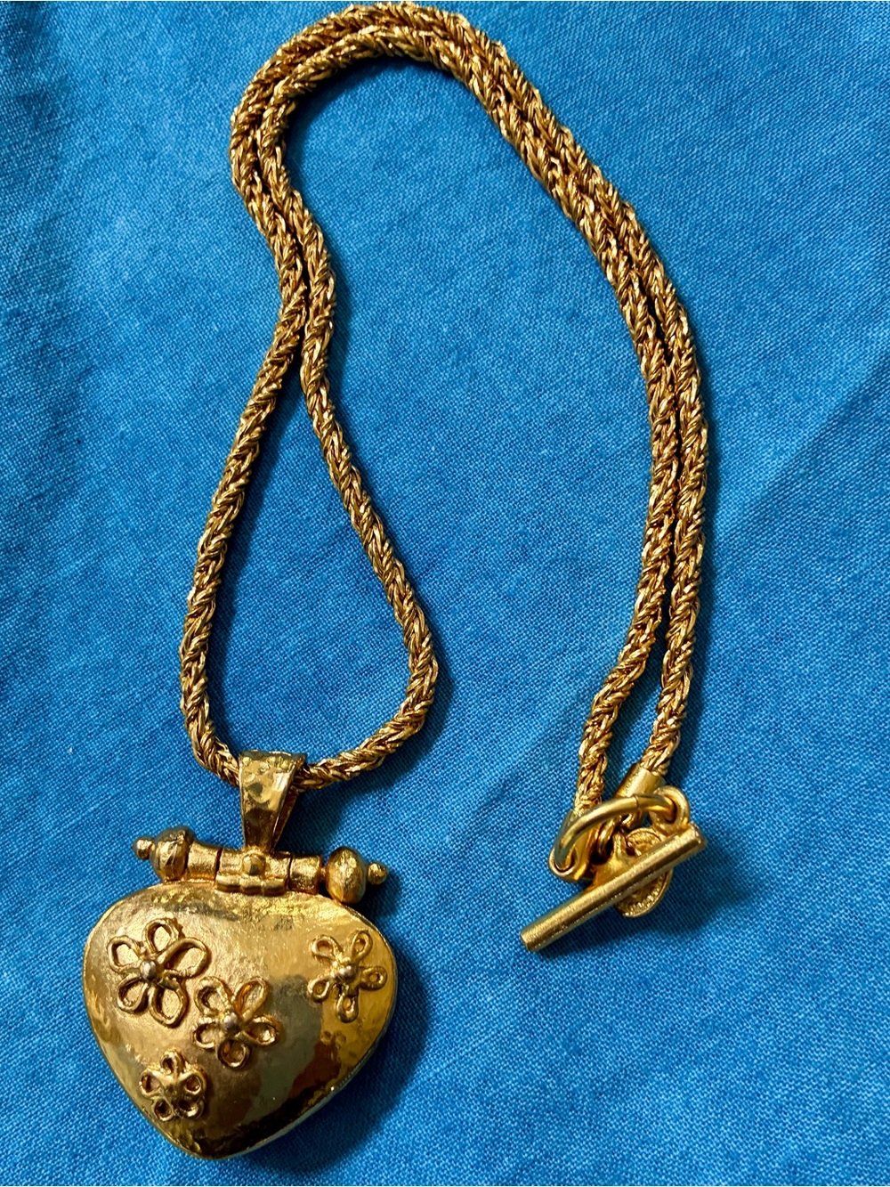 Christian Lacroix Gold Plated Heart Locket Necklace with Embossed Floral Motif